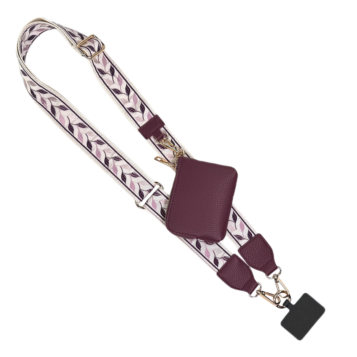 Clip & Go Strap w/RFID Pouch Leaf Pattern Pink