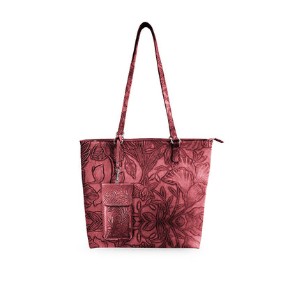 Floral Tote W/Crossbody Rose