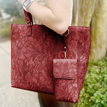 Floral Tote W/Crossbody Rose